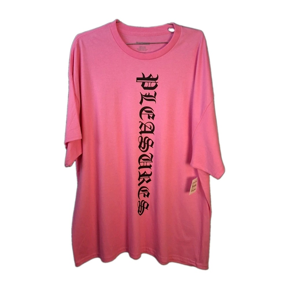NWT Pleasures Logo T Shirt Men's 2XL Pink Cotton Made In USA
